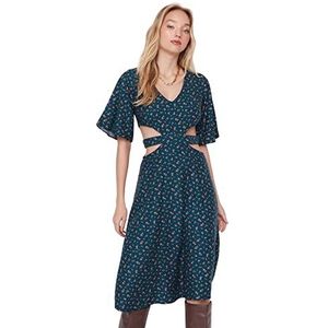 Trendyol Asymmetrische damesjurk met V-hals, normale jurk, marineblauw, 36, Navy Blauw, 32 NL