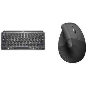 Logitech MX Keys Mini draadloos toetsenbord - donkergrijs, QWERTZ & Logitech Lift Vertical Ergonomische Muis, Draadloos, Bluetooth of Logi Bolt USB-ontvanger, Stille klikken - Grafiet
