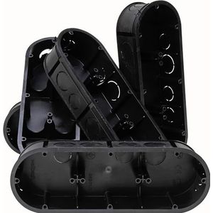 Kopp UP-verdeeldoos, 3-voudig, 212 x 70 x 41 mm, zwart, IP20, stapelbaar, standaard schroefafstand 60 mm, professionele verpakking: 5 stuks, 396700009