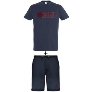 AMERICAN COLLEGE USA 2-delige set T-shirt + uniseks shorts, Marineblauw, M