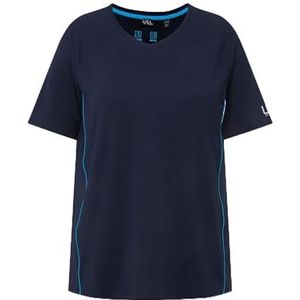 Ulla Popken - Shirt - Marine/Aqua - V-hals - Halve Mouw - Gerecycled Materiaal