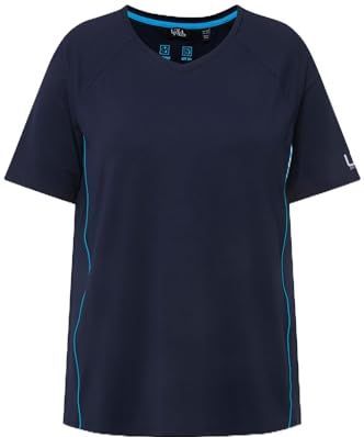 Ulla Popken - Shirt - Marine/Aqua - V-hals - Halve Mouw - Gerecycled Materiaal