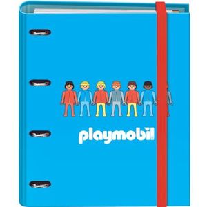 Dohe - Ordner met 4 ringen met navulling, 100 vellen, A4, rubberen sluiting, 4 gekleurde tabbladen, documentenvak, papier 90 g/m², compressor, schoolbenodigdheden – Playmobil Core – blauw