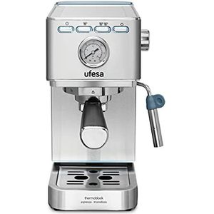 Ufesa CE8030 Milazzo Koffiemachine, 20 bars, 1350W, Thermoblock-verwarmingssysteem, Instelbare melkopsysteem, 2 Koffiespecialiteiten: gemalen koffie of pads, Waterreservoir 1.4l
