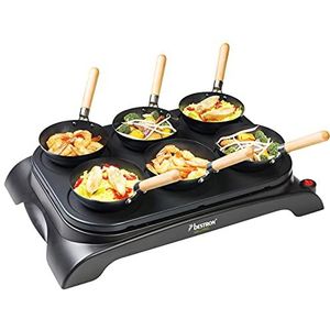 Bestron elektrische Party-Wok-Set, elektrische tafelgrill met mini wok pannen voor 6 personen, incl. 6 houten pannetjes & 1 opscheplepel, 1000 Watt, kleur: zwart