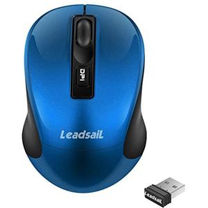 LeadsaiL Draadloze muis, 1600DPI, 2,4 GHz met USB-ontvanger, 4 toetsen, stil klikken en scrollen, 15 maanden batterijduur, compatibiliteit met meerdere apparaten - blauw