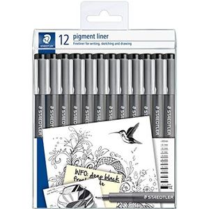 STAEDTLER 308-9 TB12 Pigment Liner Pennen - Diverse Lijnbreedtes, Zwart (Set van 12)