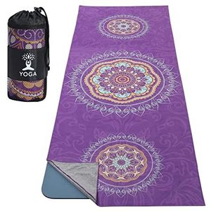 MoKo Yoga Towel, Non Slip Hot Yoga Mat Yoga Blanket Printing Pattern Quick Dry with Corner Pocket for Bikram, Pilates, Gym Workout, Outdoor Picnic, Purple Mandala