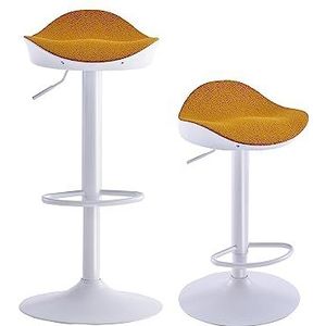 Kidol & Shellder Barkruk Eetkamerstoelen, set van 2 stuks, wit, geel, fleece, teddy, in hoogte verstelbaar, van PU en metaal, voor huis, keuken, aanrecht, bistro