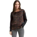 TOM TAILOR T-shirt met lange mouwen voor dames, 39039 - Brown Black Big Leo Print, XL