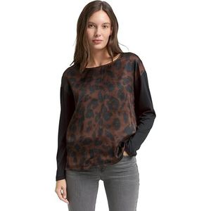 TOM TAILOR T-shirt met lange mouwen voor dames, 39039 - Brown Black Big Leo Print, XL