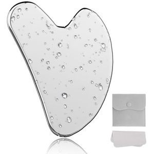 Alyvisun Gua Sha van roestvrij staal, Gua Sha-tool tegen gezwollen huid, verkoelende gezichtsmassagetool met draagtas en reinigingsdoekje