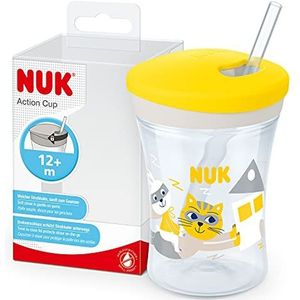 NUK Action Cup-peuterbeker | 12+ maanden | Draai om te sluiten, zacht rietje | Lekvrij | BPA-vrij | 230 ml | Beer (transparant) | 1 stuks