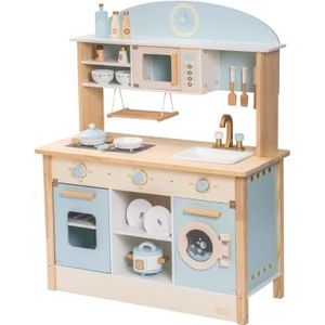 ROBUD Houten speelkeuken voor kinderen, kitchenette, accessoires, kinderspeelgoed, kinderkeuken, chef, rollenspel, 79,5 x 35,5 x 98 cm