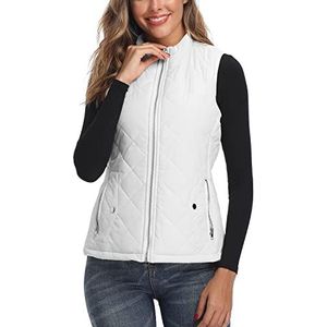 Dames Uitloper Vest - Opstaande Kraag Lichtgewicht Zip Gewatteerde Vest voor Vrouwen, Gebroken Wit, Medium, Puur wit, S