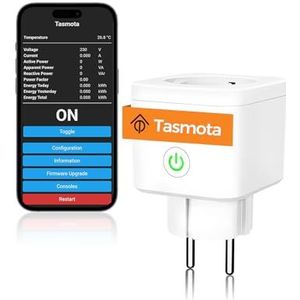 Tasmota stopcontact met elektriciteitsmeter, Refoss Smart WiFi stopcontact met stroomverbruik, ESP8266, compatibel met Home Assistant, ioBroker, Google, Alexa, MQTT, Domoticz, OpenHAB, 16A, 2.4GHz
