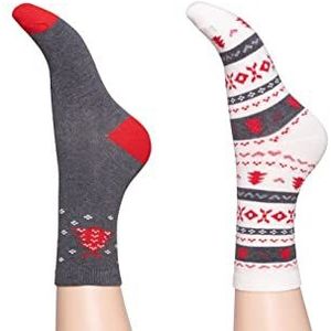 CHARNOS Dames Katoenen Kerstboom Fairisle 2 Pack Sokken Grijs Mix One Size (Pack van 2), Grijs, Eén Maat