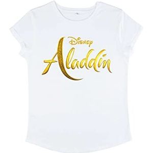 Disney Dames Aladdin Live Action Logo Organic Roll Sleeve T-Shirt, Wit, M, wit, M