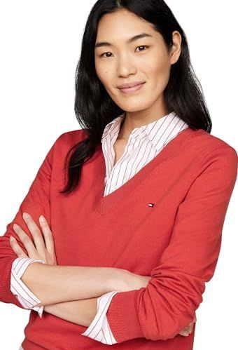 Tommy Hilfiger - Co Jersey Stitch V-nk Sweater - Terra Rouge - Damestrui