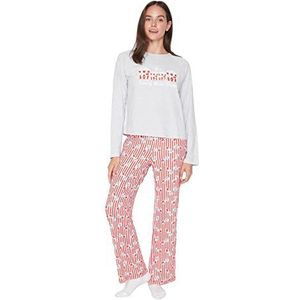 Trendyol Dames vrouw met slogan gebreide pyjamaset, multi-kleur, L (Pack van 2), Meerkleurig, L