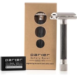Parker Safety Razor Variant instelbaar dubbelzijdig veiligheidsscheermes en 5 premium messen - (metallic) grafiet