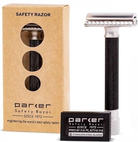 Parker Safety Razor Variant instelbaar dubbelzijdig veiligheidsscheermes en 5 premium messen - (metallic) grafiet