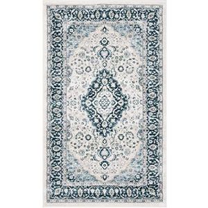 Safavieh Isabella-collectie, traditioneel tapijt voor woonkamer, eetkamer, slaapkamer, laagpolig, crème en donkerblauw, 61 x 91 cm