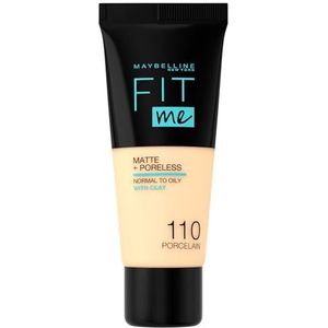 Maybelline New York - Fit Me Matte + Poreless Foundation - 110 Porcelain - Medium Dekkende Foundatio