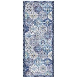 Elle Decoration Design tapijt, loper oosterse cashmir Ghom (80 x 200 cm, 100% polyester, geschikt voor vloerverwarming, robuust, eenvoudig te reinigen), jeansblauw