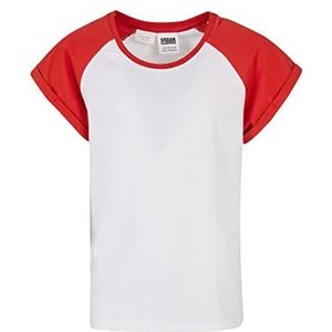 Urban Classics Meisjes T-shirt Basic Shirt met contrasterende mouwen, Girls Contrast Raglan Tee verkrijgbaar in vele kleuren, maten 110/116-158/164, wit/hugered, 110/116 cm
