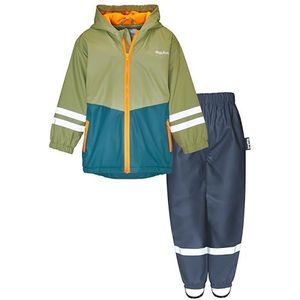 Playshoes Tweedelig regenpak met fleecevoering, gevoerd modderpak, Olive Marine tailleband, 98 cm