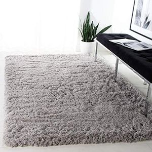 Safavieh Polar Shag Collection PSG800D Solid Glam tapijt, extra dik, 7,6 cm x 1,8 m, zilverkleurig