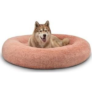 lionto Donutbed voor honden en katten, pluizig rond hondenbed voor kleine en grote huisdieren, (4XL) 120 cm Ø, zacht kattenbed van knuffelpluche, hondenkussen met extra dikke vulling, rosa