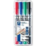 Staedtler Lumocolor duo 348 WP4 permanente marker, 4 stuks in staedtler-box, zwart, blauw, groen, rood, 1 verpakking