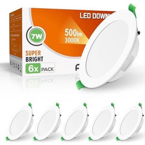 ALUSSO Led-inbouwspot, extra vlak, 7 W, 500 lm, warmwit, 3000 K, IP44, voor badkamer, ultradun, 30 mm, geïntegreerd AC220-240 V, voor woonkamer, keuken, 6 stuks
