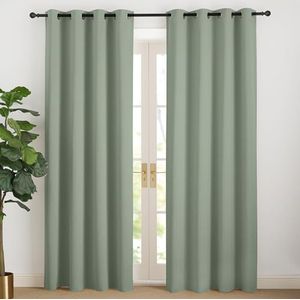 NICETOWN Warmtegordijn, koudebescherming, saliegroen, gordijnen, 220 cm lang, verduisteringsgordijn, kinderkamer, overgordijnen, woonkamer, gordijnen met inslagringen, set van 2, saliegroen H 220 x B