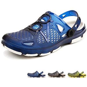 beister Tuinklompen voor heren, antislip, waterschoenen, ademende sandalen, slippers, outdoor, strand, douche, Blauw wit, 41 EU