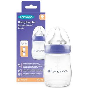 Lansinoh Babyfles met NaturalWave speen maat S, 160 ml - nieuw compact ontwerp voor verbeterde stabiliteit - met verstelbare deksel