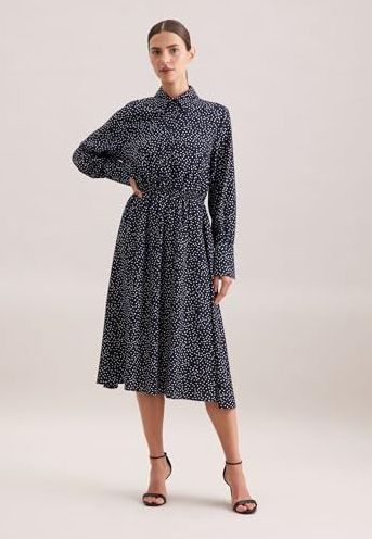 Seidensticker Damesjurk, regular fit, print, lange mouwen, hemdblousekraag, modieuze jurk, donkerblauw, 34