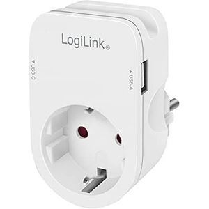 LogiLink PA0259 - stekkeradapter (CEE 7/3) met 2 x USB (1x USB-A, 1x USB-C) en smartphonehouder