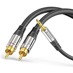 Sonero® Premium 15,0 m RCA kabel, 2x RCA naar jack kabel 3,5 mm, audiokabel, hifi-installatie, AUX, zwart