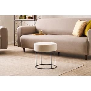 Atelier Del Sofa Stijlvolle crèmepoef met metalen benen, diameter 40 cm en hoogte | 50% katoen/50% polyester, gemakkelijk te reinigen stof, 32 DNS-schuim voor comfort | modern accent