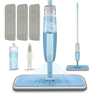 De microvezel vloerdweil van MEXERRIS voor het reinigen van vloeren, wordt geleverd met spray, geschikt voor vloeren van hardhout, tegels, laminaat, vlakmop met 3 herbruikbare microvezel pads en 1