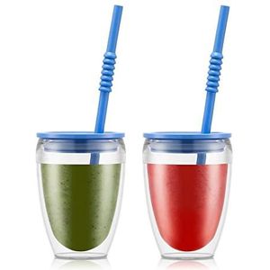 BODUM Pavina to Go dubbelwandige drinkbeker met deksel en rietje, 0,3 l, 2 stuks
