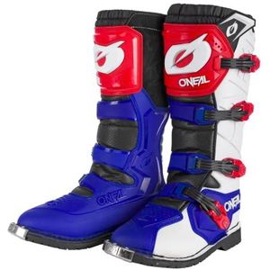 O'NEAL | Motocross Laarzen | Enduro Motorfiets | Comfort door Air-Mesh-Insole, vier gespen, hoge kwaliteit synthetisch materiaal | Laarzen Rider Pro | Volwassen | Wit Rood Blauw | Maat 44