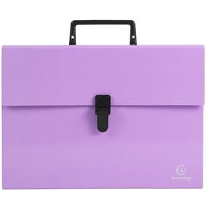 Exacompta - Ref. 56765E - Karton met 4 koffersorteerders met Aquarel handvat - meerkleurige versterkte inzetstukken - clipsluiting - 18 vakken - afmetingen 32x24 cm - voor A4 - kleur paars