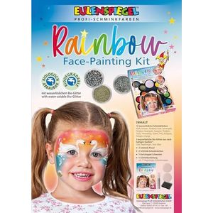 Eulenspiegel 212080 - Rainbow Face make-up palet, 12 professionele aqua kleuren, 3 glitters, 2 sponsjes, 1 baardstoppelspons, 2 penselen, 1 make-up gids