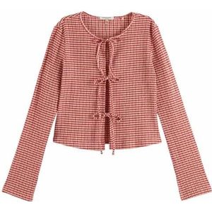 Gingham Ls T-shirt met structuur, Roadside Red/Cotton Candy 624, S
