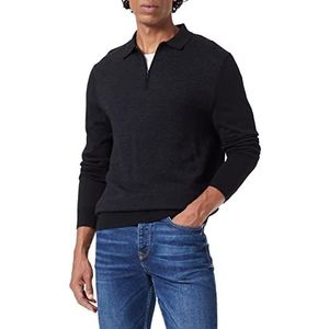 Hackett London Heren Herringbone JCQD Polo Pullover Sweater, BLK/Charcol, M