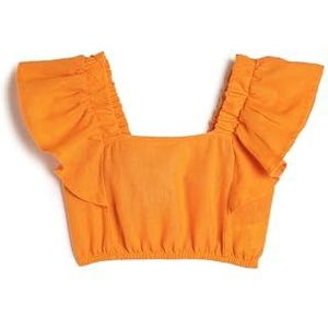 Koton Meisjes Linen Crop Butterfly Sleeve Vierkante Hals Blouse, oranje (208), 5-6 Jaar